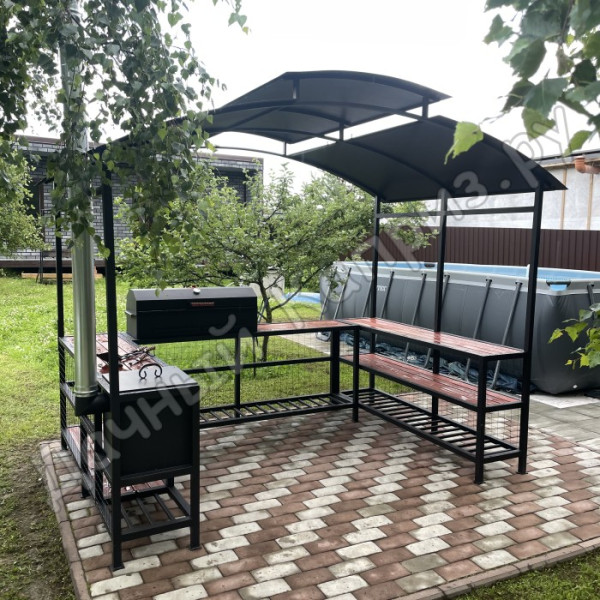 Беседка 2000x3000 с мангалом, крышкой-барбекю и печкой под казан 12л